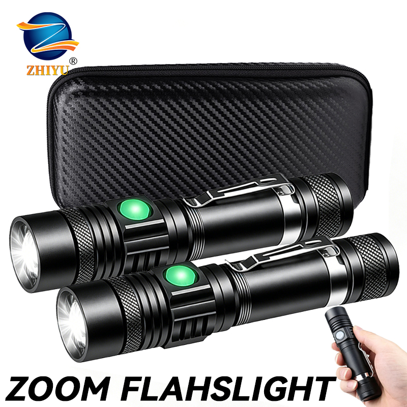Outdoor Lighting Electric - T6 LED Rechargeable Flashlight,18650 Zoomable Torch,