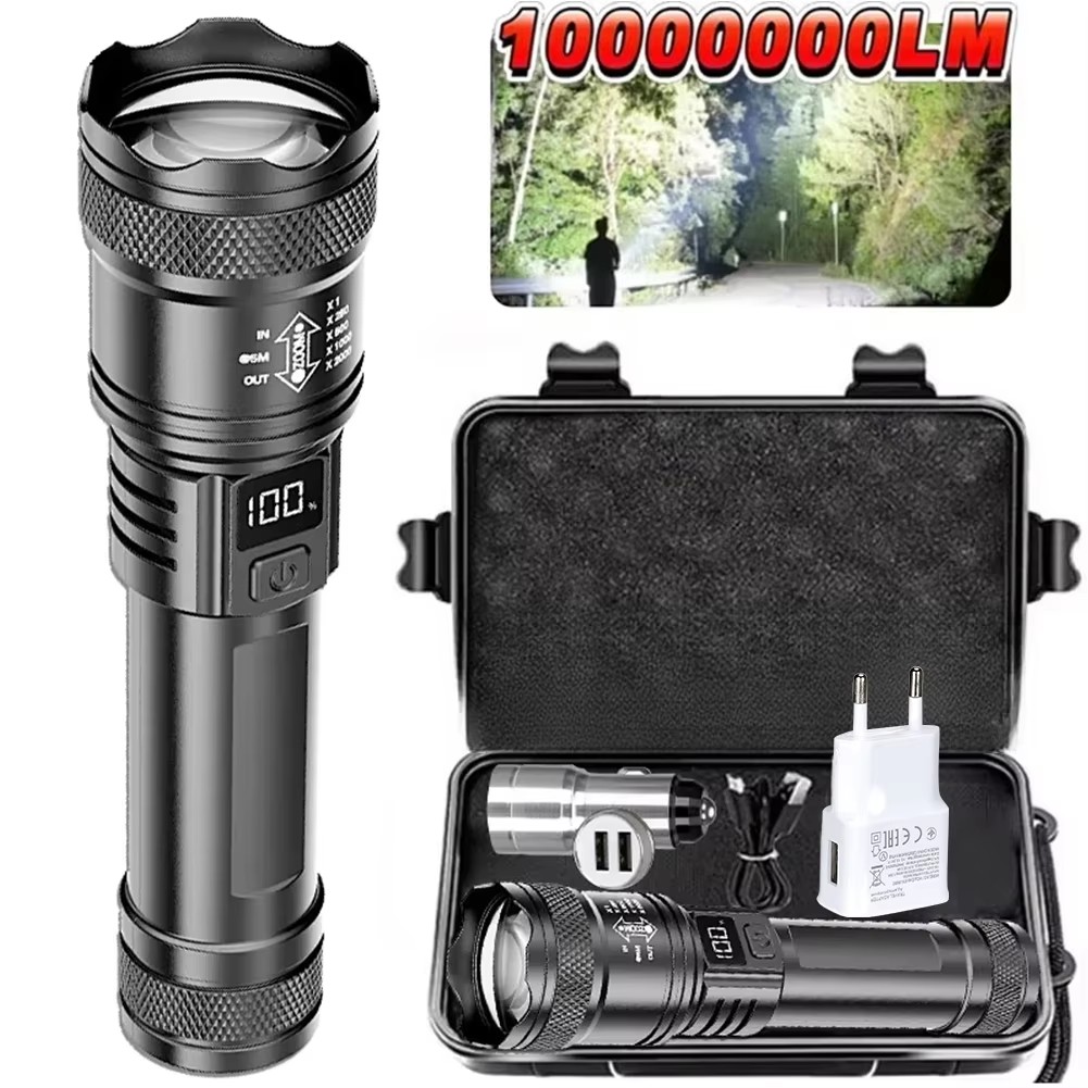 Outdoor Lighting Electric - Rechargeable LED Flashlight Zoomable Torch with